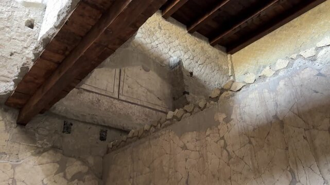 Preserved Room and Painted Walls in a Roman Villa of Herculaneum