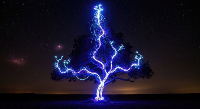 Electric tree a stunning lightning strike illuminates a dark nightscape