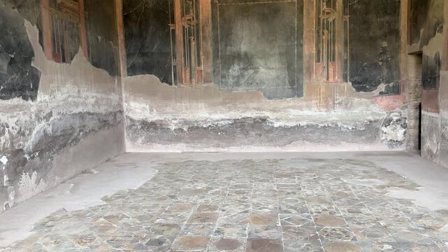 Preserved Room and Painted Walls in a Roman Villa of Herculaneum