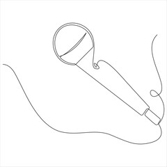 Obraz premium Microphone drawing by one continuous line art vector illustartion