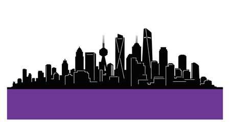 A striking silhouette of a modern city skyline against a vibrant gradient © MD