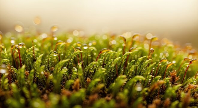 Lush green moss carpet a macro view of forest floor vegetation