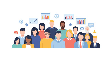 Group of Diverse Professionals with Data Charts and Speech Bubbles © makcik