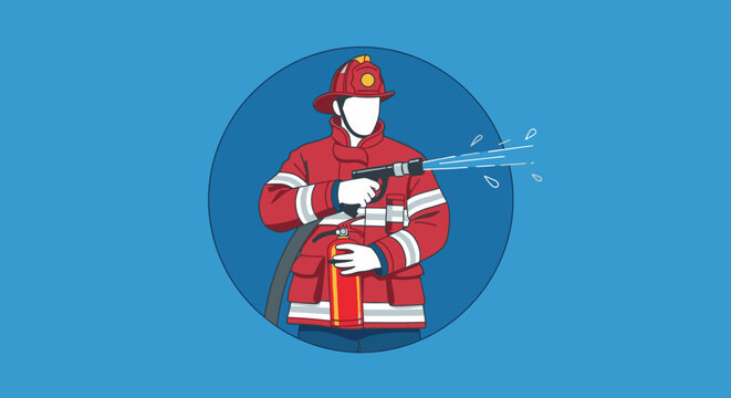 Firefighter wearing red uniform spraying water.