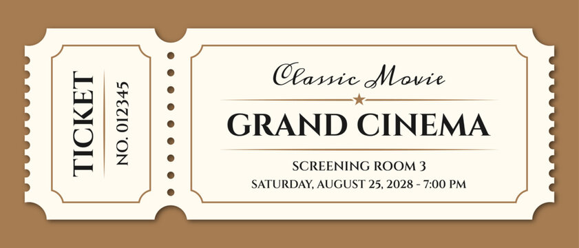 Vintage grand cinema movie ticket design