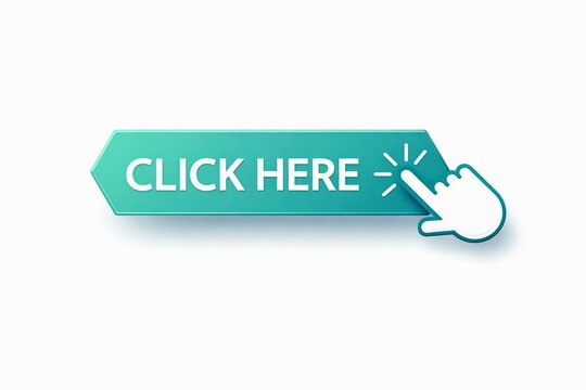 Click here button with cursor illustration and sparkle effect