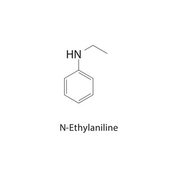 N-Ethylaniline skeletal structure. amine compound schematic illustration. Simple diagram, chemical formula.