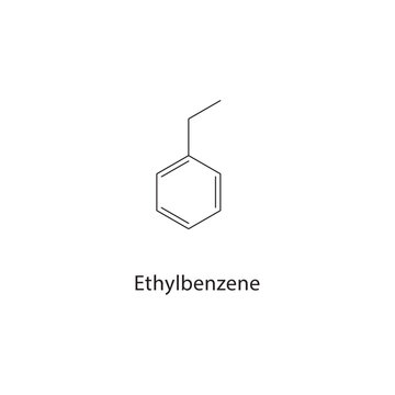Ethylbenzene skeletal structure. aromatic compound schematic illustration. Simple diagram, chemical formula.