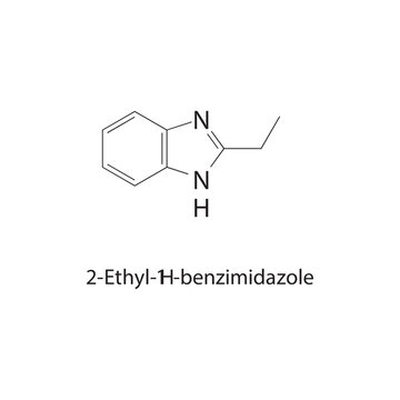 2-Ethyl-1H-benzimidazole skeletal structure. benzimidazole compound schematic illustration. Simple diagram, chemical formula.