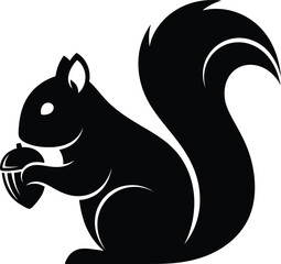 Black silhouette of a squirrel holding a nut isolated on transparent background simple vector illustration © MDFARUK