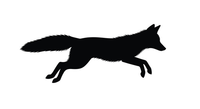 fox silhouette running black on white background