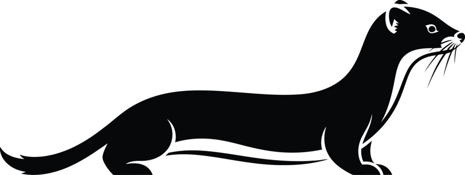 Black silhouette of a weasel isolated on transparent background wildlife illustration minimalist design