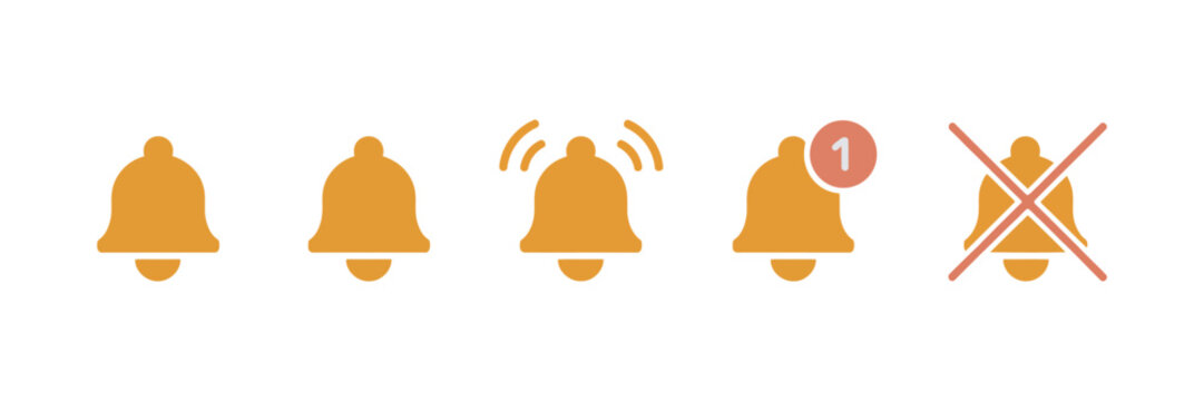 Social media reminder icons notification bell icon set vector illustration isolated on transparent background, alert symbol design