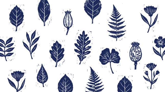 Autumn leaves grunge stamp pattern vintage floral design for textures