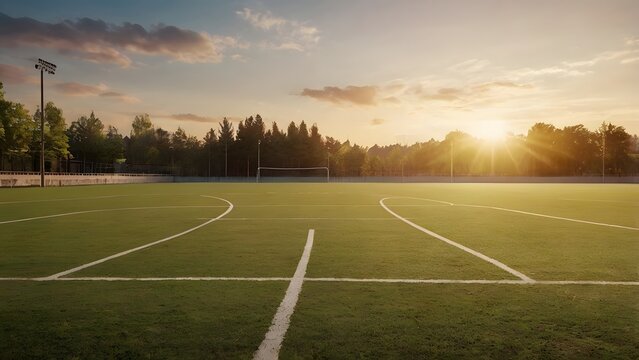 Calm open field with gentle sunrise tones representing harmony and positive social impact of sport.