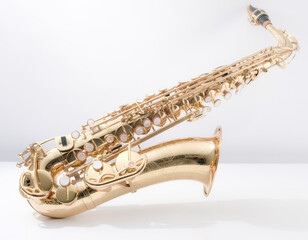 Obraz premium Shiny golden brass alto saxophone isolated on white background