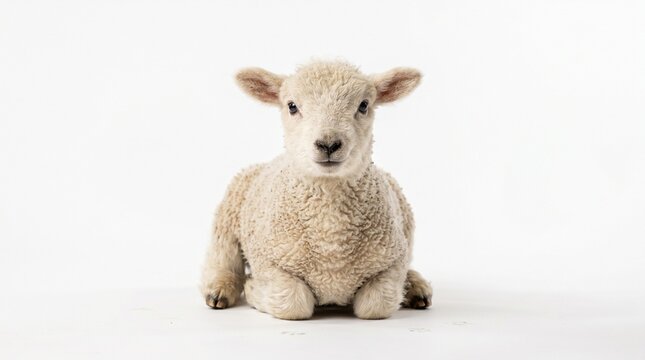 Serene Lamb Portrait: A portrait of a cute, fluffy lamb. It shows innocence and gentleness, ideal for representing purity, spring, and the countryside.
