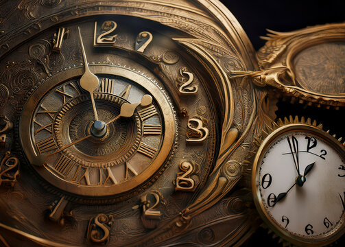 Steampunk clock, abstract concept art, a combination of Victorian aesthetics and mechanical, industrial details