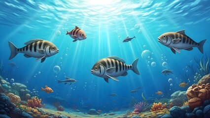 Obraz premium Underwater Scene with Colorful Fish and Coral Reef