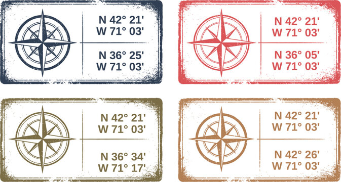 Vintage compass grunge stamp collection distressed nautical directional seals