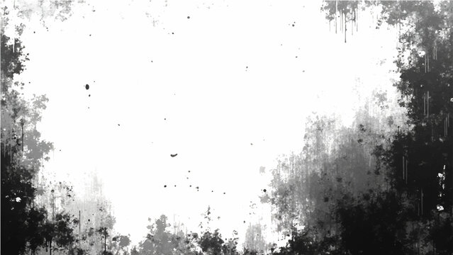 Abstract Vector Grunge textured black frame with messy ink drops and smudges with blank space for copy.