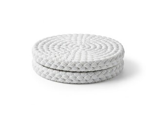 Naklejka premium Two light grey circular woven fabric mats stacked on top of each other on a white background