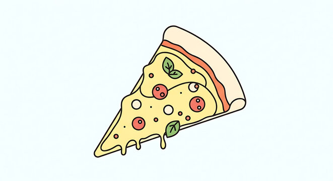 Delicious slice of cheese pizza with pepperoni and basil leaves on top one slice transparent background