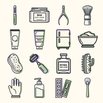 Bodycare Outline Icon Set or Spa Treatment Linear Icons