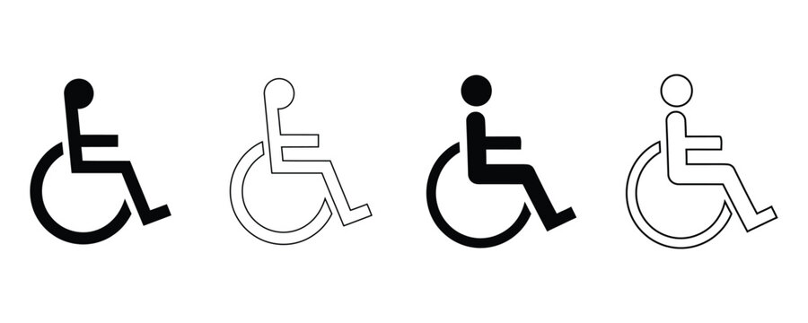Accessibility symbol variations depicting wheelchair users and accessible facilities