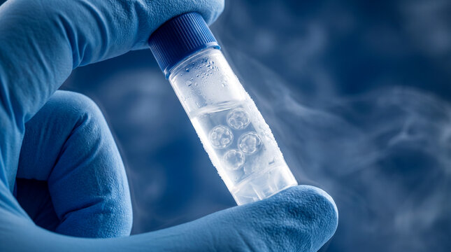 Microscopic View of Frozen Embryos in Cryogenic Tube for In Vitro Fertilization Process