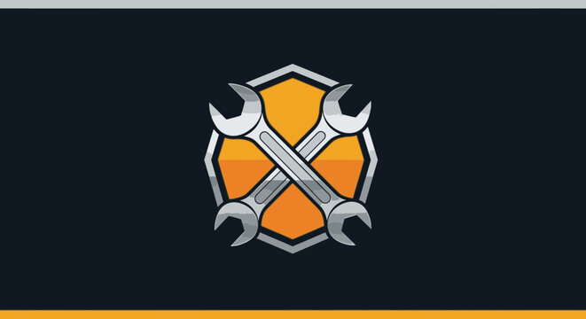 Wrenches crossed on orange background.