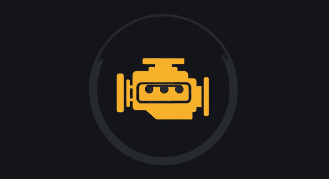 Yellow Engine Check Light Icon Symbol.