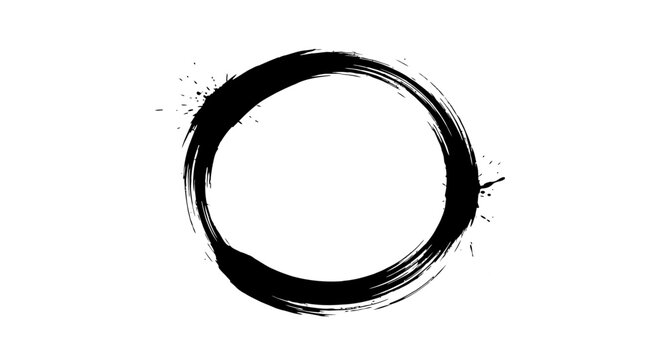 A hand-drawn black ink brushstroke forms an imperfect circular shape, resembling a traditional Japanese Enso symbol on a clean white background.