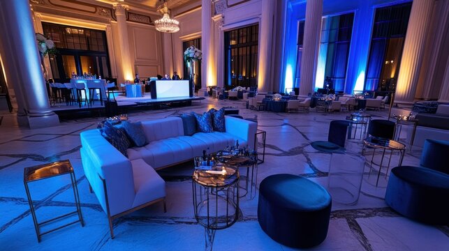 Event space decorated for an event