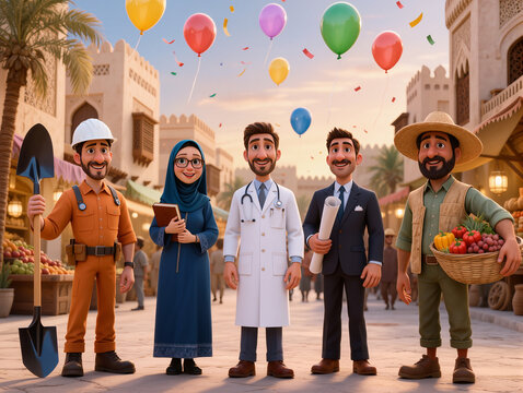 Joyful Workers Celebration in City Square