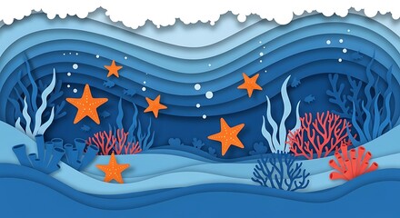 Naklejka premium Underwater Scene with Coral and Stars.