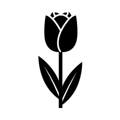 Obraz premium Elegant black tulip silhouette against a white background, perfect for design.