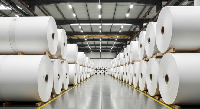 Paper Rolls Storage In Manufacturing Warehouse