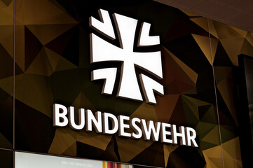 Naklejka premium Hannover, Germany - April 22, 2026: Bundeswehr logo in Hannover - The Bundeswehr are the armed forces of the Federal Republic of Germany