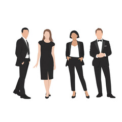 Obraz premium Group of elegant people in formal black suits and dresses, professional business team flat vector