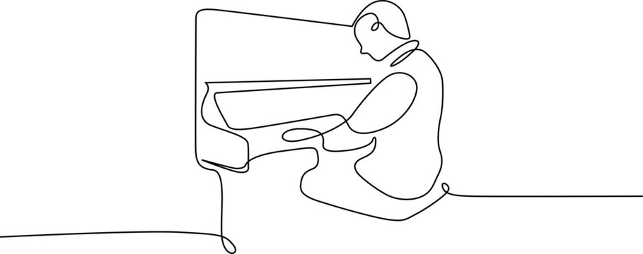 Person playing upright piano in simple line art Vector