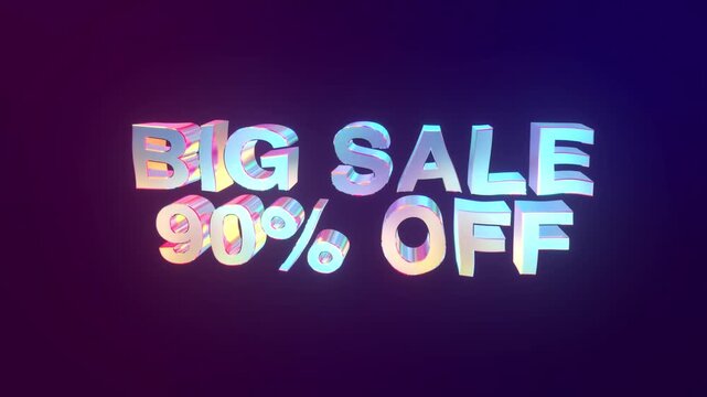 Big sale 90 percent off 3D colorful text animation discount promotion for shopping and marketing 4K