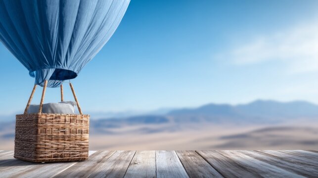Hot Air Balloon Stationary on a Plateau Against Clear Blue Sky