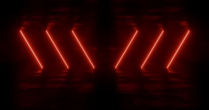 Red neon zigzag lights in dark futuristic tunnel looping animation