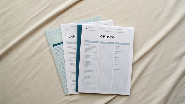 Business Planning Documents with Options on a Neutral Background
