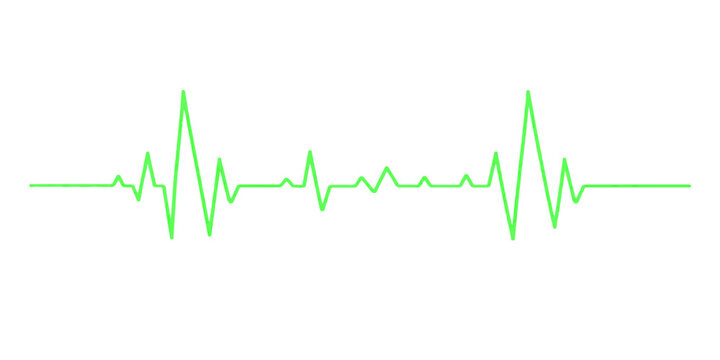 A green medical pulse line forms a heart shape on an ekg monitor graph, illustrating a healthy cardiac rate through a digital electrocardiogram vector for healthcare technology