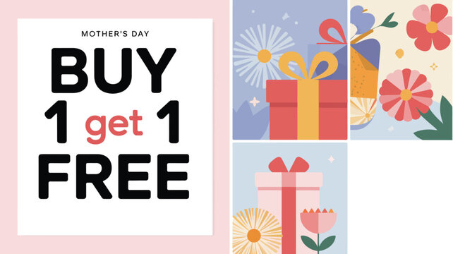 Buy One Get One Free Mother&rsquo;s Day Sale Social Media Post Template Vector