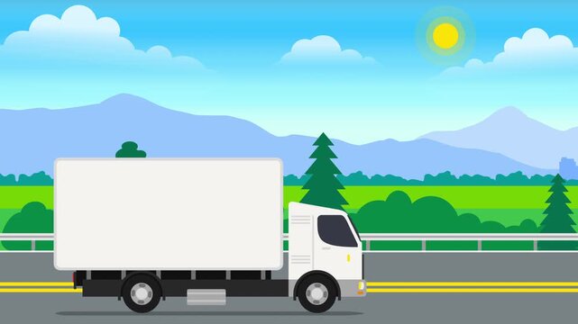 delivery truck moving on the road highway landscape 2d animation video footage