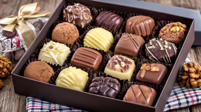 Elegant Chocolate Gift Set Arranged Inside Open Presentation Box with Bow