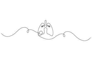 Obraz premium Lung continuous single line drawing minimalist style isolated outline illustration